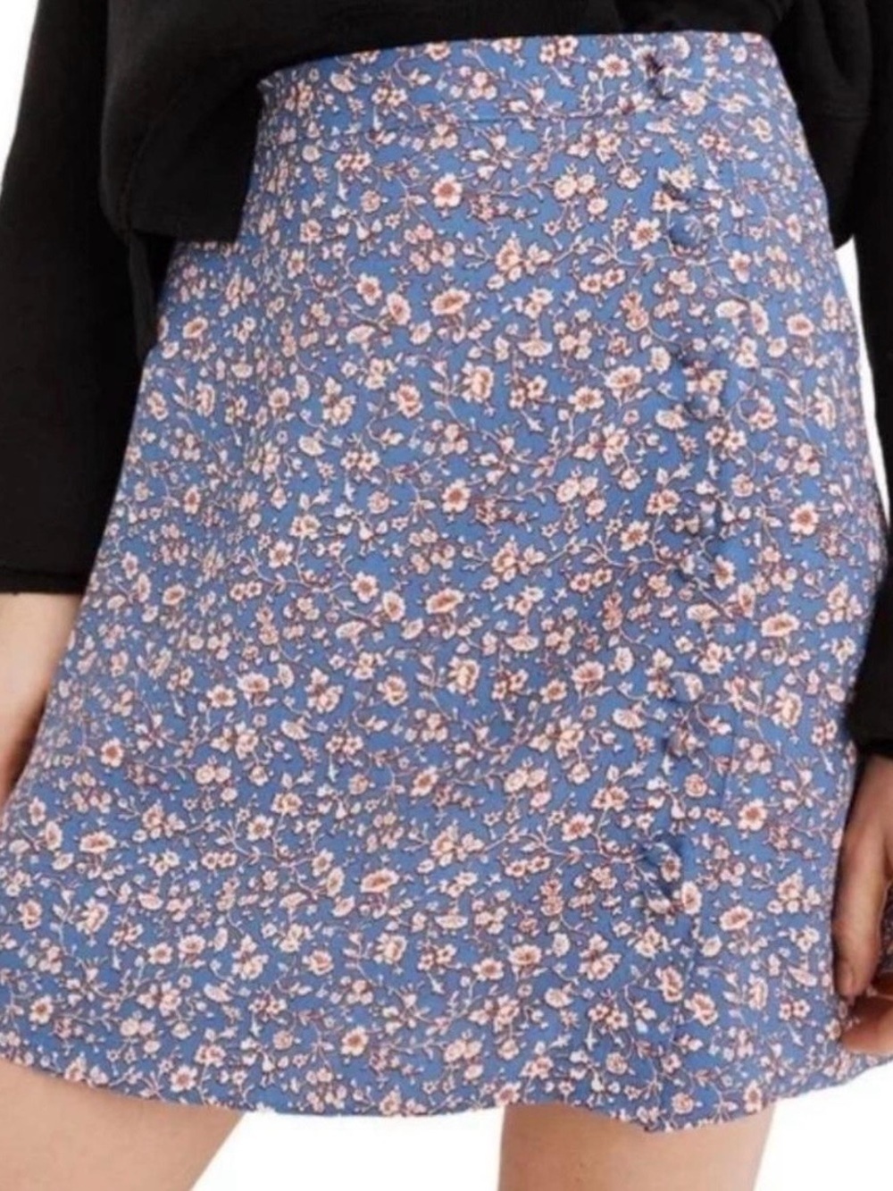 Madewell Blue Floral Mini Skirt with Pink Prints